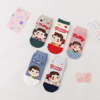 Kawaii Peko Socks | Set of 5 Ankle Socks