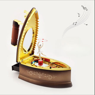 Vintage Steam Iron Music Box with Rotating Ballerina n LED Lights