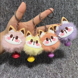 Fur Cat Bell Keychain | Cute Fluffy Cartoon Cat Key Ring for Bags and Keys