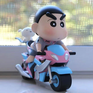 Speedy Shinchan on Bike  Figurine – With Shiro Riding Shotgun