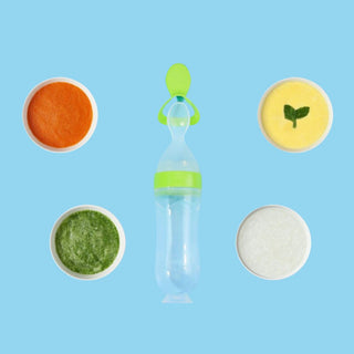 Soft Feeding Bottle with Spoon | BPA Free Food Dispenser for Spoon-Feeding Baby