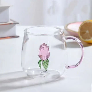 Blossom Inside – Pink Rose Glass Mug for Coffee n Cocktails
