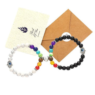 Magnetic Couple Bracelet - Natural Stone Bracelet Set | Bracelet Set with Hamsa and Heart Charm