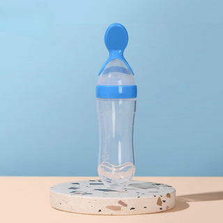 Soft Feeding Bottle with Spoon | BPA Free Food Dispenser for Spoon-Feeding Baby