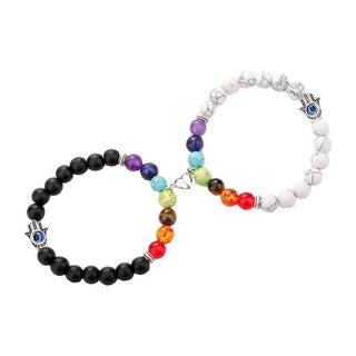 Magnetic Couple Bracelet - Natural Stone Bracelet Set | Bracelet Set with Hamsa and Heart Charm
