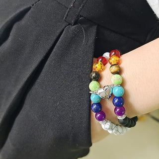 Magnetic Couple Bracelet - Natural Stone Bracelet Set | Bracelet Set with Hamsa and Heart Charm