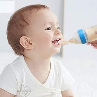 Soft Feeding Bottle with Spoon | BPA Free Food Dispenser for Spoon-Feeding BabySoft Feeding Bottle with Spoon
