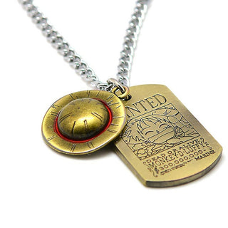 One Piece Necklace | Straw Hat Charm Necklace with Wanted Poster