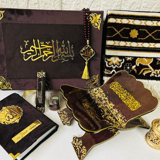 Premium Velvet Quran & Prayer Mat Gift Set | Islamic Gift for Her | Nikah Gift