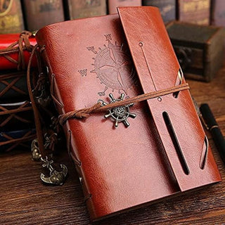 Retro Spiral Notebook | Vintage PU Leather Note Book With Ship Wheel Charm