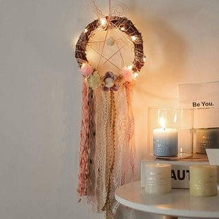Handcrafted Rattan Wood Dreamcatcher with Lace: A Rustic Dream Decor