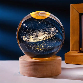 Illuminated Milky Way Crystal Lamp with Planets Name
