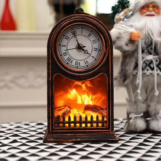 Vintage Fireplace Lamp with Clock – Simulated Flame LED Lantern for Home Party Decor