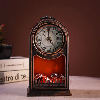 Vintage Fireplace Lamp with Clock – Simulated Flame LED Lantern for Home Party Decor