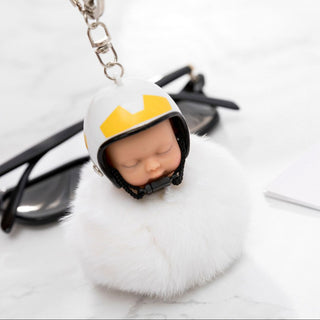 Cute Sleeping Doll with Helmet Keychain