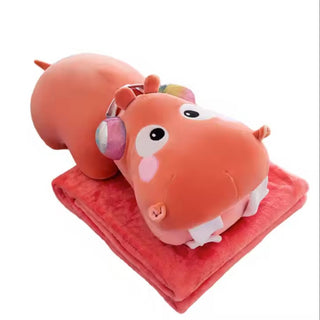 Hippo Plush Pillow with Blanket