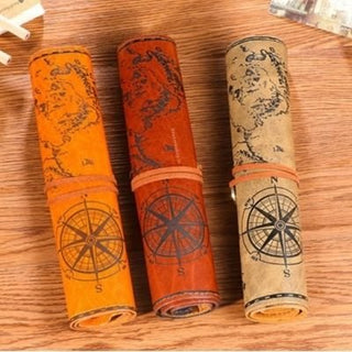 Pirate Pen Case - Roll up Leather