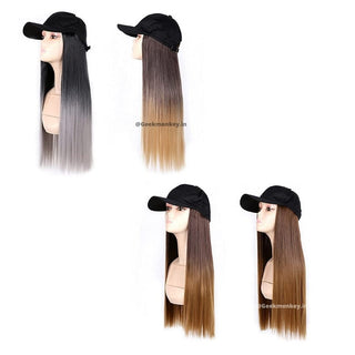 Black Baseball Cap Wig - Waist Length (Golden Brown)
