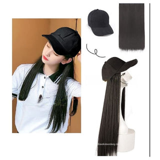 Black Baseball Cap Wig - Waist Length (Golden Brown)