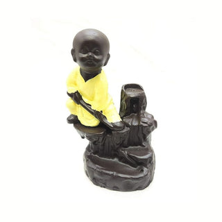Back-Flow Monk Incense Burner With 10 Cones (Yellow)