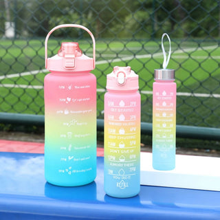 Motivational Water Bottle with Straw 3 Pcs, 2000ml 900ml 300ml Time Marker