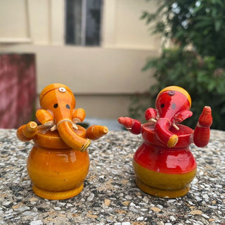 Wooden Ganesh Idol | Handmade Etikoppaka Car Dashboard Idol (Random Color)
