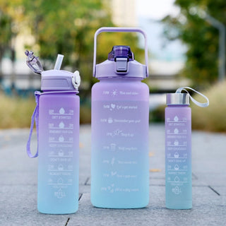 Motivational Water Bottle with Straw 3 Pcs, 2000ml 900ml 300ml Time Marker