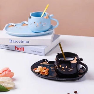 Cat Mug Gift Set - Mug with Tray and Spoon