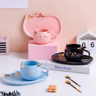 Cat Mug Gift Set - Mug with Tray and Spoon