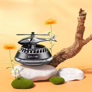 Solar-Powered Car Air Freshener with Rotating Helicopter Display