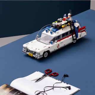 ghostbusters van close up with exterior detailing on blue background