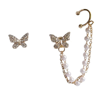 Butterfly Ear Stud with Pearl Chain Cuff