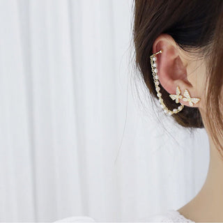 Butterfly Ear Stud with Pearl Chain Cuff