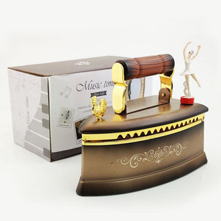 Vintage Steam Iron Music Box with Rotating Ballerina n LED Lights