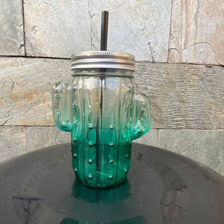Cactus Mason Jar with Straw - Geekmonkey