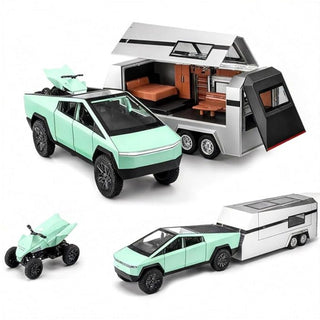 Die-Cast RV Trailer | 1 : 32 Pickup Truck with Motorcycle