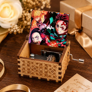 Demon Slayer Wooden Music Box | Hand-Crank Anime Melody Box