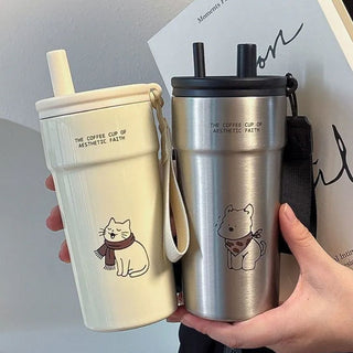 Aesthetic Stainless Steel Travel Mug With Straw