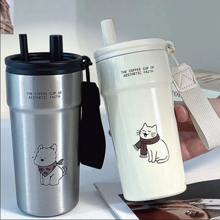 Aesthetic Stainless Steel Travel Mug With Straw