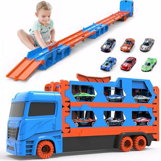 Transport Truck with 61-Inch Dual Race Track – Storage Carrier Playset