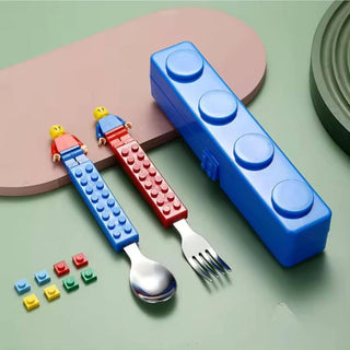 Building Block Kids Cutlery Set | Fun Block Handles + Travel Case