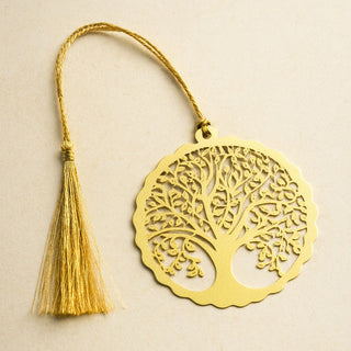 Tree of Life Metal Bookmark with Golden Tassel – Elegant Metallic Reading Companion