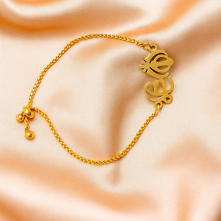 Ek Onkar Adjustable Bracelet – Elegant Gold-Toned Chain with Sacred Sikh Symbol