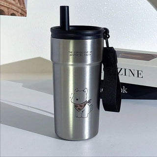 Aesthetic Stainless Steel Travel Mug With Straw