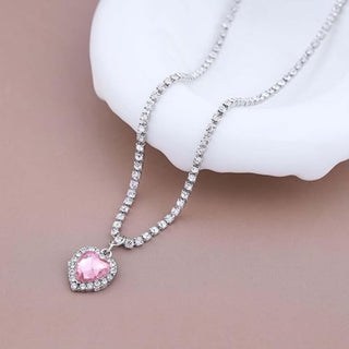 Pink Heart Crystal Pendant Necklace