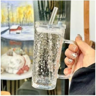 Square Glass Tumbler with Lid and Straw | Heat & Cold Resistant Drinkware