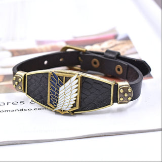 Attack on Titans Bracelet | Multi-Layer Leather Bracelet with Metal Charm