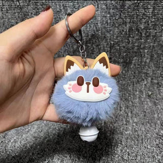 Fur Cat Bell Keychain | Cute Fluffy Cartoon Cat Key Ring for Bags and Keys