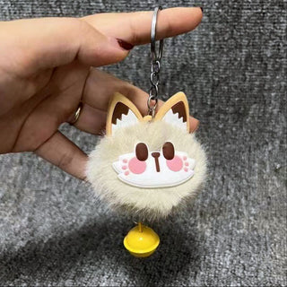 Fur Cat Bell Keychain | Cute Fluffy Cartoon Cat Key Ring for Bags and Keys