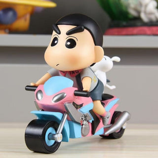 Speedy Shinchan on Bike  Figurine – With Shiro Riding Shotgun